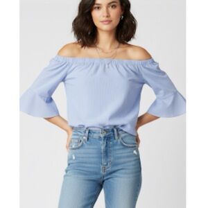 Sweet Wanderer Classic Off The Shoulder Bell Sleeves Pinstripe Blouse Small